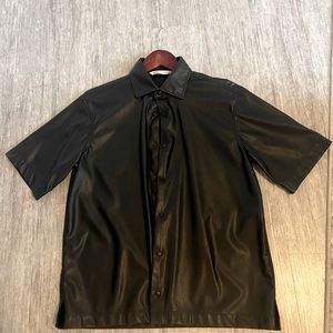 Zara short sleeve faux leather button up Size Small